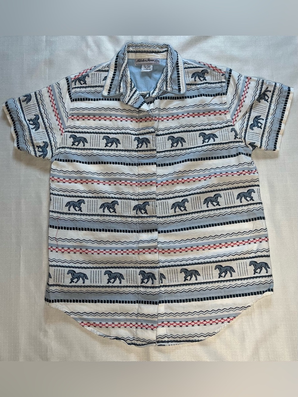 Vintage Adobe Rose Top Horse Print Button Down Western Equestrian Ranchcore